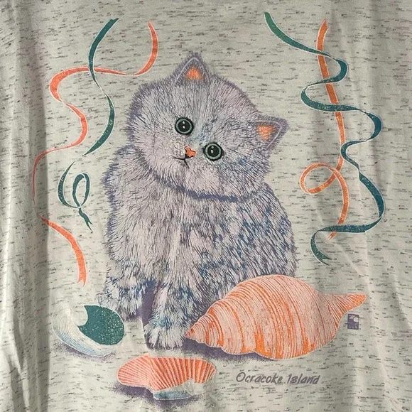 Vintage Native Sun Ocracoke Island North Carolina Awesome Cat Shirt Large L USA - Picture 4 of 11